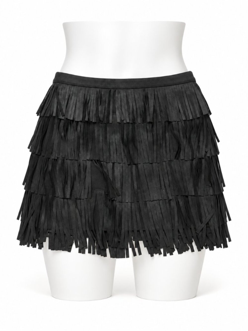 Boston Proper Charcoal Tiered Fringe Mini Skirt